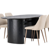 Jídelní stůl Isolde 180*75 – černá / černá MDF + noční jídelní židle – tmavý ořech / mocca / hnědá látka _4