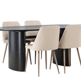 Jídelní stůl Isolde 180*75 – černá / černá MDF + noční jídelní židle – tmavý ořech / mocca / hnědá látka _4