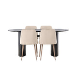 Jídelní stůl Isolde 180*75 – černá / černá MDF + noční jídelní židle – tmavý ořech / mocca / hnědá látka _4