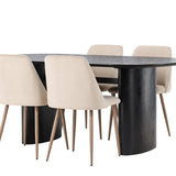 Jídelní stůl Isolde 180*75 – černá / černá MDF + noční jídelní židle – tmavý ořech / mocca / hnědá látka _4