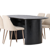 Jídelní stůl Isolde 180*75 – černá / černá MDF + noční jídelní židle – tmavý ořech / mocca / hnědá látka _4