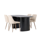 Jídelní stůl Isolde 180*75 – černá / černá MDF + noční jídelní židle – tmavý ořech / mocca / hnědá látka _4