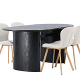 Jídelní stůl Isolde 180*75 – Černá / Černá MDF + Jídelní židle Lilja – Oaklook / Béžová látka _4