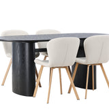 Jídelní stůl Isolde 180*75 – Černá / Černá MDF + Jídelní židle Lilja – Oaklook / Béžová látka _4