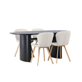 Jídelní stůl Isolde 180*75 – Černá / Černá MDF + Jídelní židle Lilja – Oaklook / Béžová látka _4