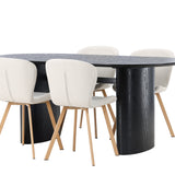 Jídelní stůl Isolde 180*75 – Černá / Černá MDF + Jídelní židle Lilja – Oaklook / Béžová látka _4