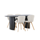 Jídelní stůl Isolde 180*75 – Černá / Černá MDF + Jídelní židle Lilja – Oaklook / Béžová látka _4