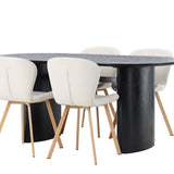 Jídelní stůl Isolde 180*75 – Černá / Černá MDF + Jídelní židle Lilja – Oaklook / Béžová látka _4