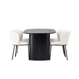 Jídelní stůl Isolde 180*75 – černá / černá MDF + jídelní židle Edina – černá / bílá Boucle _4