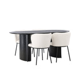 Jídelní stůl Isolde 180*75 – černá / černá MDF + jídelní židle Edina – černá / bílá Boucle _4