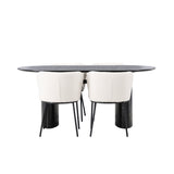 Jídelní stůl Isolde 180*75 – černá / černá MDF + jídelní židle Edina – černá / bílá Boucle _4