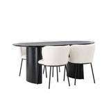 Jídelní stůl Isolde 180*75 – černá / černá MDF + jídelní židle Edina – černá / bílá Boucle _4