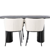 Jídelní stůl Isolde 180*75 – černá / černá MDF + jídelní židle Edina – černá / bílá Boucle _4