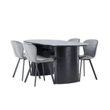 Jídelní stůl Isolde 180*75 - Černá / Černá MDF + Jídelní židle Lilja - Černá / Tmavě šedá látka _4