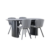 Jídelní stůl Isolde 180*75 - Černá / Černá MDF + Jídelní židle Lilja - Černá / Tmavě šedá látka _4