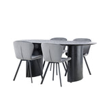 Jídelní stůl Isolde 180*75 - Černá / Černá MDF + Jídelní židle Lilja - Černá / Tmavě šedá látka _4