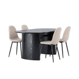 Jídelní stůl Isolde 180*75 – černá / černá MDF + jídelní židle Polar – černá / béžová Boucle _4