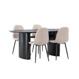 Jídelní stůl Isolde 180*75 – černá / černá MDF + jídelní židle Polar – černá / béžová Boucle _4