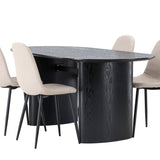 Jídelní stůl Isolde 180*75 – černá / černá MDF + jídelní židle Polar – černá / béžová Boucle _4