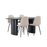 Jídelní stůl Isolde 180*75 – černá / černá MDF + jídelní židle Polar – černá / béžová Boucle _4