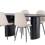 Jídelní stůl Isolde 180*75 – černá / černá MDF + jídelní židle Polar – černá / béžová Boucle _4