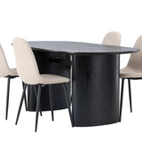 Jídelní stůl Isolde 180*75 – černá / černá MDF + jídelní židle Polar – černá / béžová Boucle _4