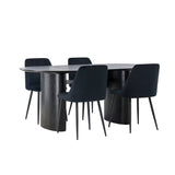 Jídelní stůl Isolde 180*75 – černá/černá MDF + noční jídelní židle – černá/černý samet _4