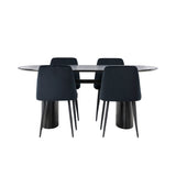 Jídelní stůl Isolde 180*75 – černá/černá MDF + noční jídelní židle – černá/černý samet _4