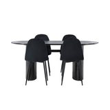 Jídelní stůl Isolde 180*75 - Černá / Černá MDF + Jídelní židle Polar - Černé nohy / Black Velvet _4