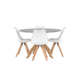 Jídelní stůl Piazza - přírodní / tmavě šedý stříkací kámen + jídelní židle Zeno - přírodní vzhled dřeva / bílá PP _4