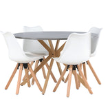 Jídelní stůl Piazza - přírodní / tmavě šedý stříkací kámen + jídelní židle Zeno - přírodní vzhled dřeva / bílá PP _4