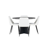 Bootcut kulatý jídelní stůl - černá / černá Fanéer + noční jídelní židle - černá / bílá PU _4