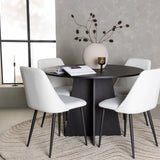 Bootcut kulatý jídelní stůl - černá / černá Fanéer + noční jídelní židle - černá / bílá PU _4