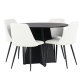 Bootcut kulatý jídelní stůl - černá / černá Fanéer + noční jídelní židle - černá / bílá PU _4