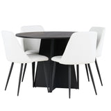 Bootcut kulatý jídelní stůl - černá / černá Fanéer + noční jídelní židle - černá / bílá PU _4