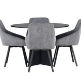 Bootcut kulatý jídelní stůl - černá / černá Fanéer + jídelní židle Rosie - černá / tmavě šedá látka _4