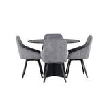 Bootcut kulatý jídelní stůl - černá / černá Fanéer + jídelní židle Rosie - černá / tmavě šedá látka _4