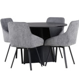 Bootcut kulatý jídelní stůl - černá / černá Fanéer + jídelní židle Rosie - černá / tmavě šedá látka _4
