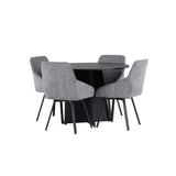 Bootcut kulatý jídelní stůl - černá / černá Fanéer + jídelní židle Rosie - černá / tmavě šedá látka _4