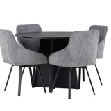 Bootcut kulatý jídelní stůl - černá / černá Fanéer + jídelní židle Rosie - černá / tmavě šedá látka _4