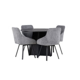 Bootcut kulatý jídelní stůl - černá / černá Fanéer + jídelní židle Rosie - černá / tmavě šedá látka _4