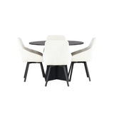 Kulatý jídelní stůl Bootcut – černá / černá Fanéer + jídelní židle Rosie – černá / béžová látka _4