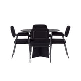 Kulatý jídelní stůl Bootcut - Černá / Černá Fanéer + Jídelní židle Yesterday - Černá / Černá Boucle _4