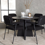 Kulatý jídelní stůl Bootcut - Černá / Černá Fanéer + Jídelní židle Yesterday - Černá / Černá Boucle _4