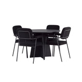 Kulatý jídelní stůl Bootcut - Černá / Černá Fanéer + Jídelní židle Yesterday - Černá / Černá Boucle _4