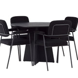 Kulatý jídelní stůl Bootcut - Černá / Černá Fanéer + Jídelní židle Yesterday - Černá / Černá Boucle _4