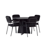 Kulatý jídelní stůl Bootcut - Černá / Černá Fanéer + Jídelní židle Yesterday - Černá / Černá Boucle _4