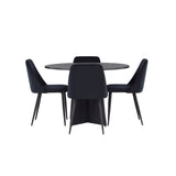 Bootcut kulatý jídelní stůl - černá / černá Fanéer + noční jídelní židle - černá / černá sametová _4