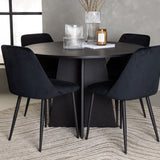 Bootcut kulatý jídelní stůl - černá / černá Fanéer + noční jídelní židle - černá / černá sametová _4