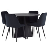 Bootcut kulatý jídelní stůl - černá / černá Fanéer + noční jídelní židle - černá / černá sametová _4